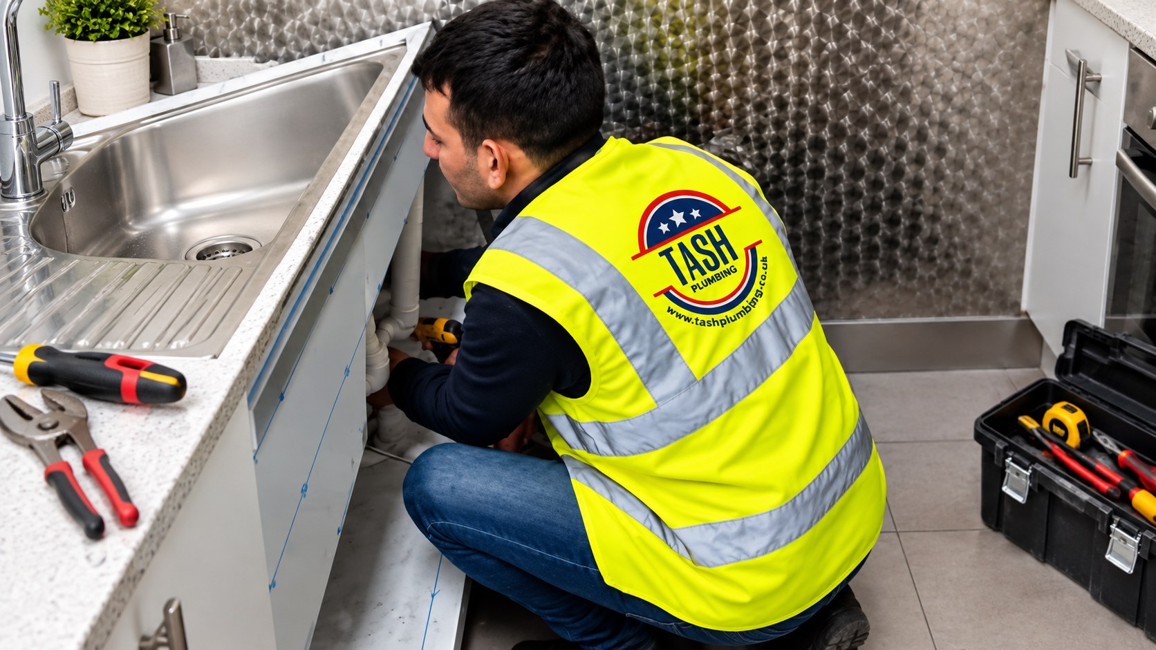 Tash Plumbing plumber repairing sink pipework